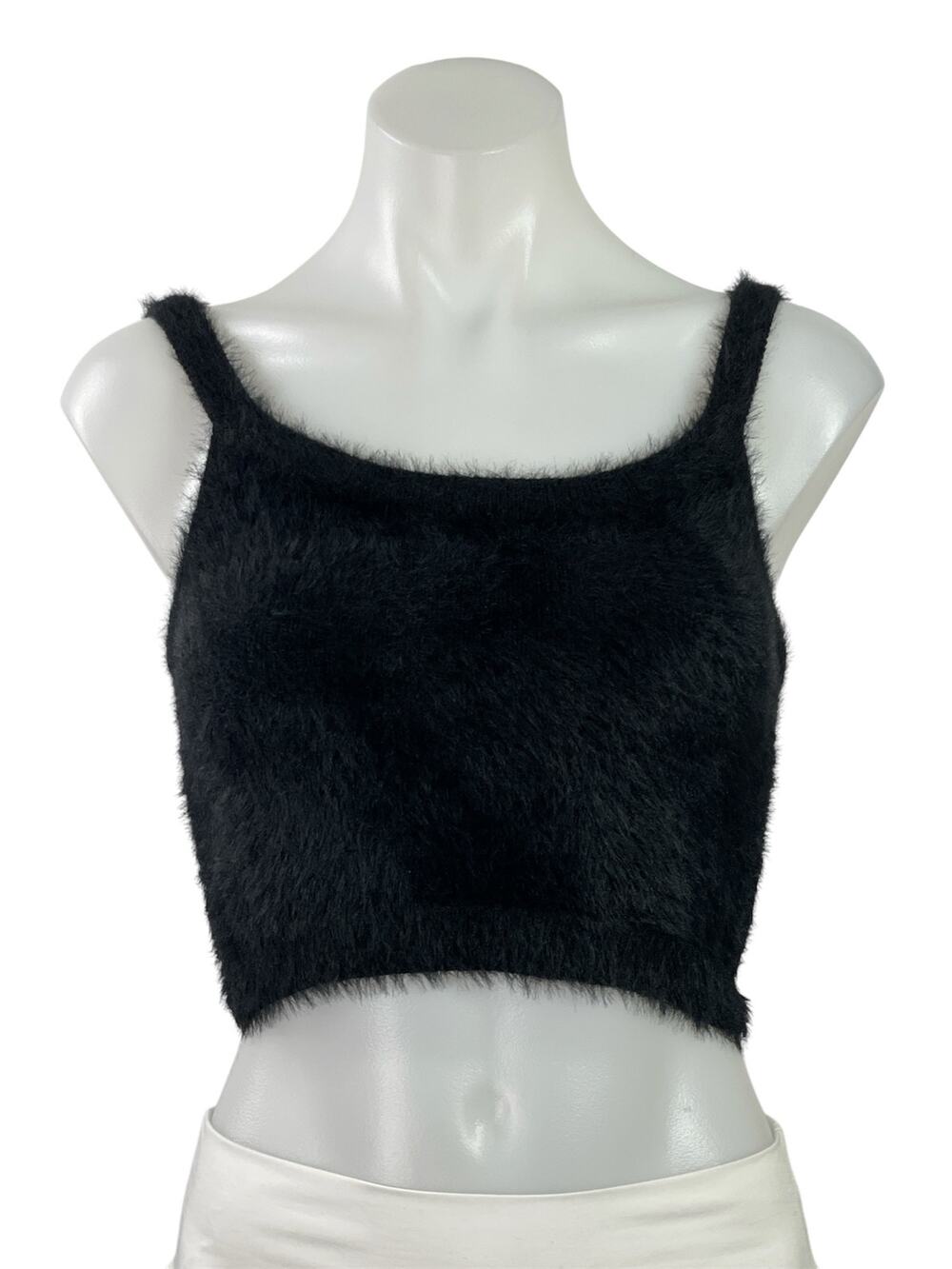 Skylar + Madison Black Faux Fur Knit Scoop Neck Sleeveless Tank Crop Top Size S